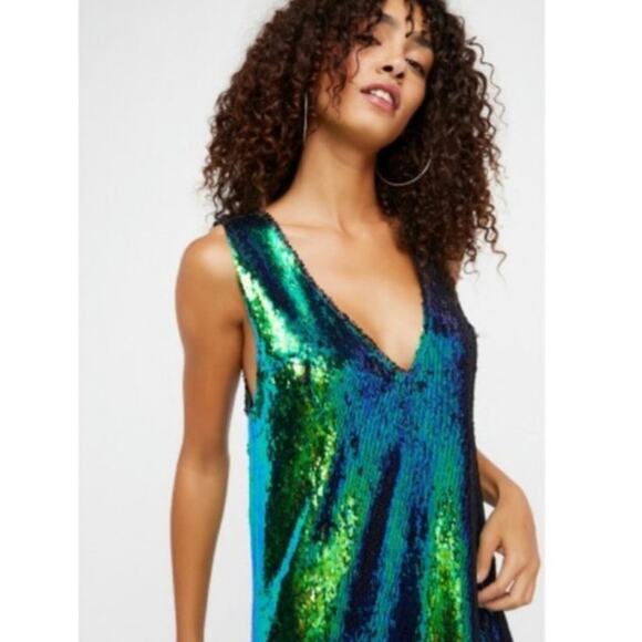 Free People Reversible Sequin Two Toned Prism Sparkle Mini Dress - Picture 2 of 8